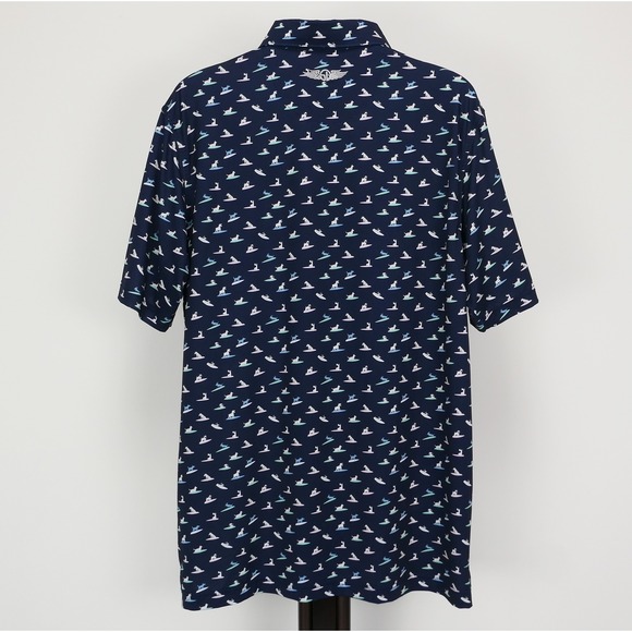 Straight Down Mens M Polo Surfing Dogs Performance Shirt Navy Golf Preppy - Picture 3 of 9